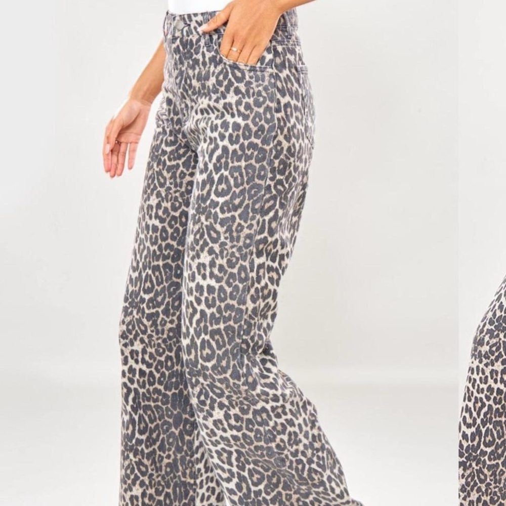 PLT TALL brown leopard print wide leg denim jeans